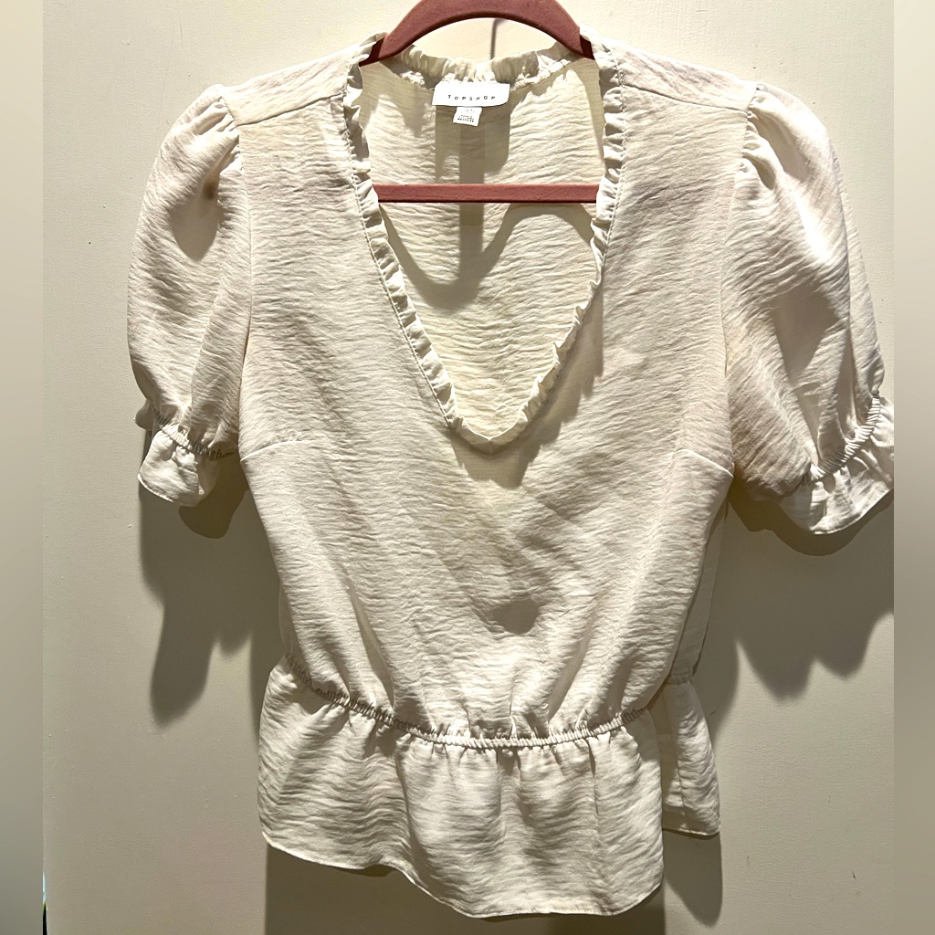 Top Shop White Short, Sleeved Blouse
